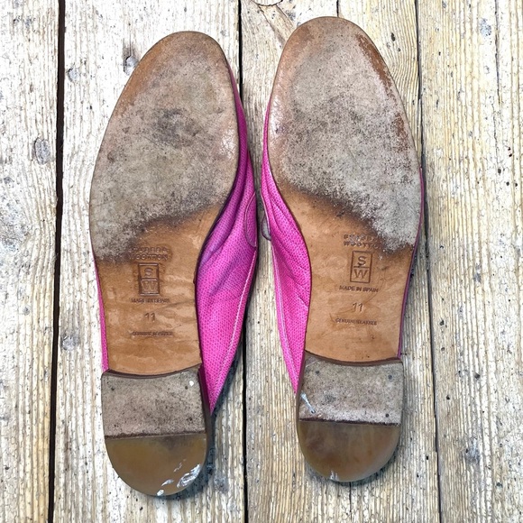 Stubbs & Wootton Pink Leather Mules Size 11 | Gold Accent Slip-On Loafers - Picture 9 of 11